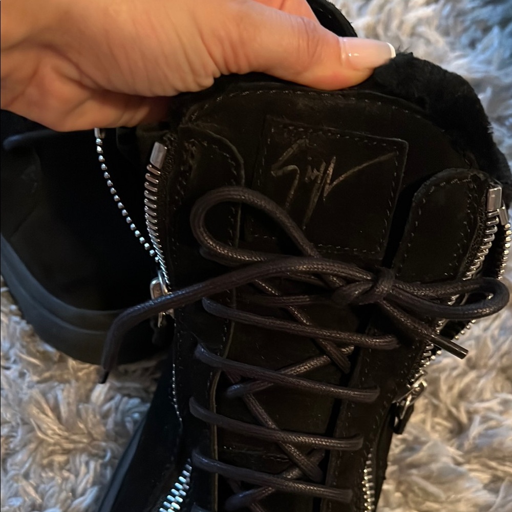 Giuseppe Zanotti Black Suede High-Top Sneakers with Silver Zippers - Picture 6 of 9
